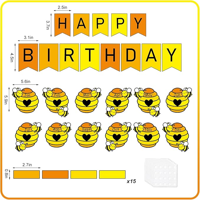 JarThenaAMCS 85Pcs Bee Birthday Bulletin Board Decorations Set Bees Hives Birthday Calendar Poster Honeycomb Paper Cutouts Party Supplies for Teacher Students Back to School Classroom Wall Decor