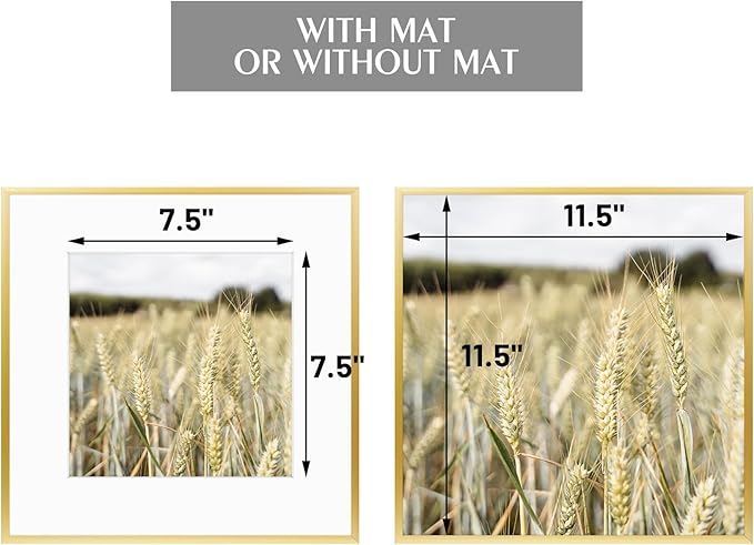 Golden State Art, Gallery Wall Frame Set of 6 - Gold 12x12 Aluminum Photo Frames with Mat for 8x8 Pictures - 12 x 12 inch Metal Frame with Real Glass Cover - Elegant Home or Office Decor