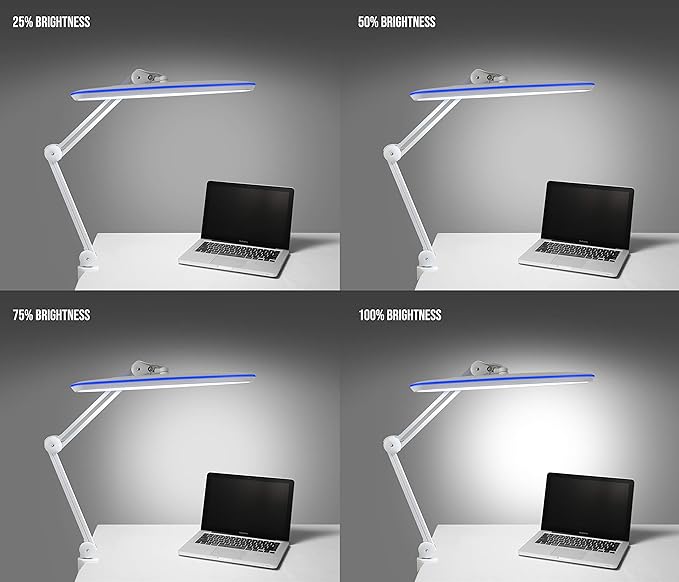 Neatfi XL 2,200 Lumens 20W LED Task Lamp – 23” Ultra-Wide Head | 182 SMD LEDs | 4 Brightness Levels | 3 Light Modes | Eye-Caring, Glare-Free | Adjustable Arm (White, CCT with Clamp)
