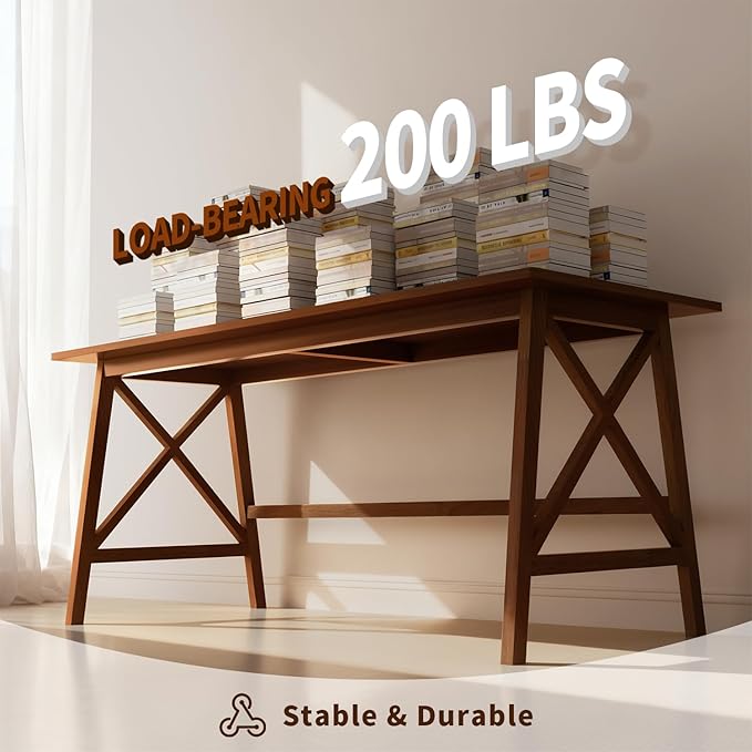 Modern Solid Wood Desk - 42" Simple Computer Table for Home Office Study Writing Workstation in Walnut, 42" W x 24" D