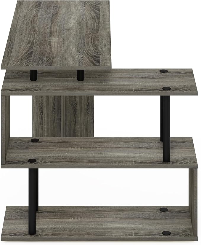 Furinno Moore L-Shape Computer Desk with 3-Tier Shelves, French Oak