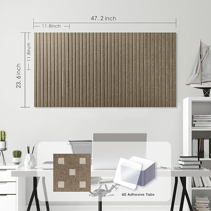Large Cork Board for Office, 8 Pack Felt Wall Tiles with Slat Wall Paneling and Safe Removable Adhesive Tabs, Felt Bulletin Board Pin Board Cork Boards for Walls - Light Brown