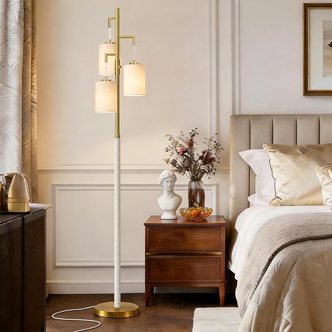 70" Dimmable Floor Lamp Wood Floor Lamps for Living Room Bedroom Mid Century Modern Floor Lamp Gold Standing Lamp Tall Lamps for Office Nursery Reading Elegant Stand Up Lamp, 3 Bulbs Included