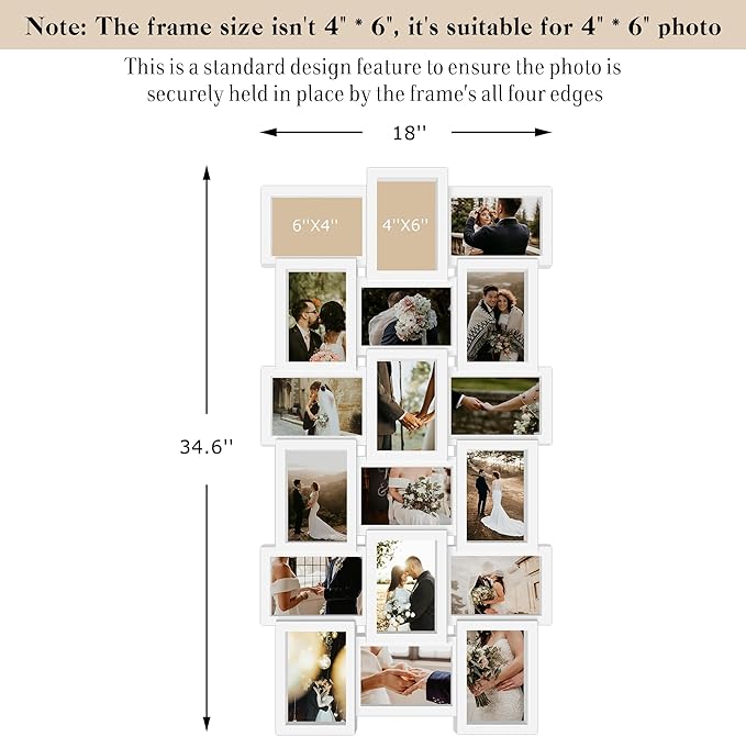 J.M.Deco Collage Picture Frames for Wall Decor, 18-Opening Family Picture Frame Set, One-Piece Photo Frames for Living Room, Bedroom, Gallery, Pure White