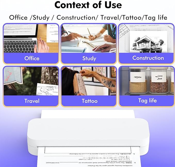 Inkless Printer, A4 Portable Thermal Printer, Compatible with iPhone Phone Laptop, Printing Speed 10mm/s & 304 DPI Clear, Support Thermal Paper, for Home/Outside Office Receipt
