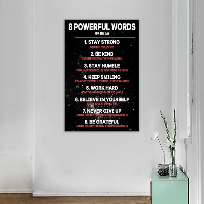 8 Powerful Words Motivational Poster Wall Art for Home Decor Picture Painting Inspirational Quotes Printed on Canvas Artwork for Living Room Office Gym Wall Decoration Ready to Hang [24''Wx36''H]