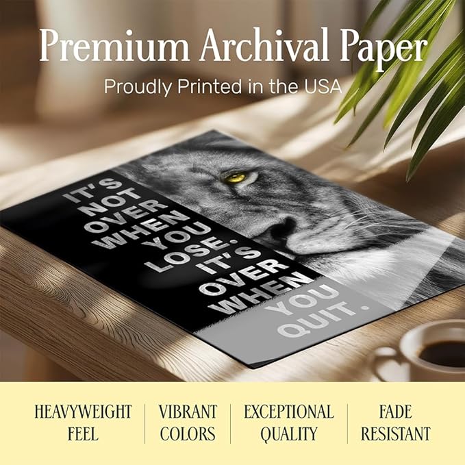 Office Wall Art For Men 11x14 FRAMED - Inspirational Wall Decor - Motivational quote - positive affirmation Wall Art - Gym Motivation Poster - Man cave Decorations - Lion Wall Decor - LARGE