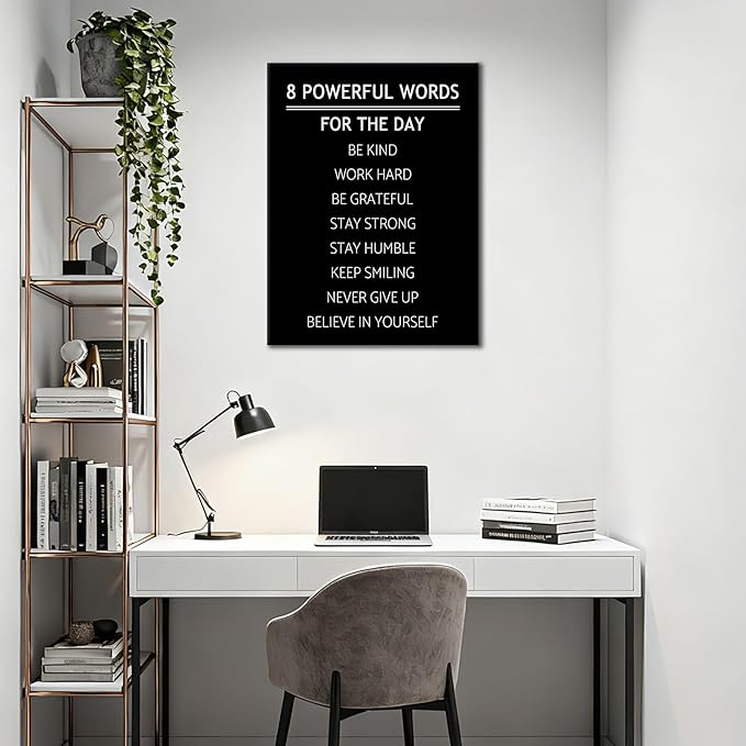 DINGFUN 8 Powerful Words Motivational Wall Decor Inspirational Office Entrepreneur Quotes Discipline Poster Wall Art Print Positive Picture Artwork for Gym Workspace Ready to Hang [18''W x 24''H]