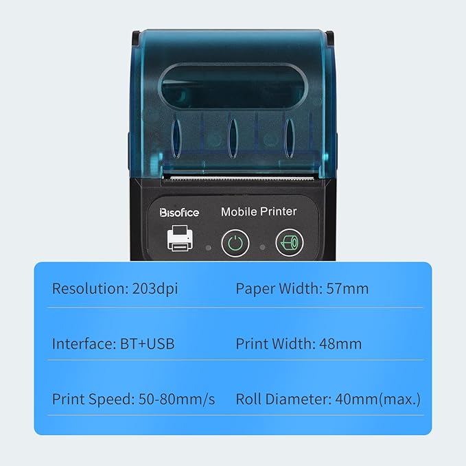 Portable 58mm Receipt Thermal Printer 2 inches Mini Mobile Pocket Printers with 6 Thermal Paper Roll USB&Wireless BT Connection Compatible with Windows/Android/iOS for Office Market