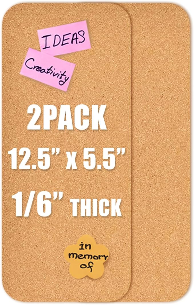 2 PCS 12.5"*5.5" Self-Adhesive Cork Board, 4mm Thick Cork Boards for Walls, 1 Pack 12.5"*5.5" Bulletin Board, Cork Board Tiles for Office, Home, School (4MM-2PC)