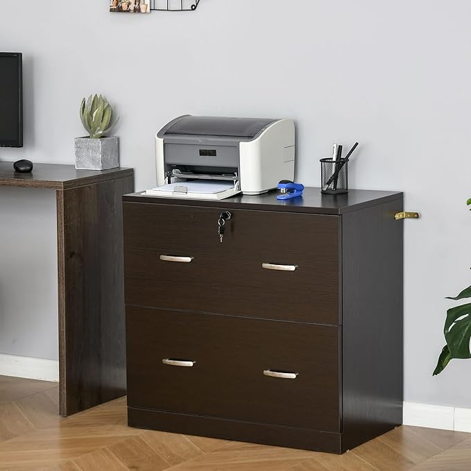 2 Drawer File Cabinet with Lock, Home Office Filing Organizer, for Letter Legal A4 Size Labeled Folders File Folder Storage, Wood Lateral Filing Cabinet (Espresso-D16.5*W29.25*H28.25in)