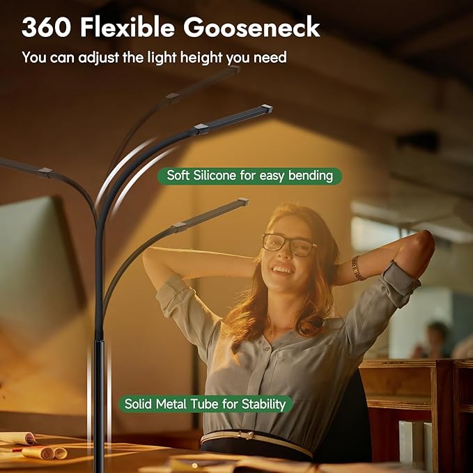 Clamp Lamp for Desk, Eye-Caring LED Clip Light, 27"Tall Flexible Arm, 3 Color Modes 10 Brightness, USB-Powered Task Lamp for Home Office Reading, Crafting, Sewing,5V/2A Adapter Included Black