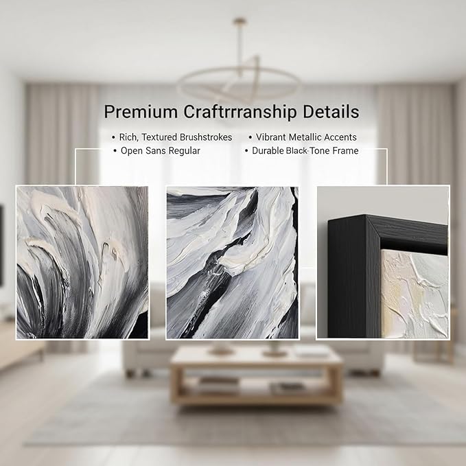Hand Painted White And Black Flower Canvas Wall Art for Living Room,Large Framed Floral Oil Painting for Bedroom, Modern 3D Floral Artwork Wall Decor for Office Home Decor 28" x 40"