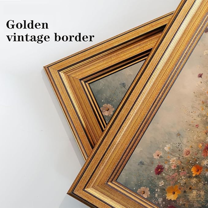 Gold Framed Wall Art Vintage Flower Canvas Wall Art Nature Landscape Flower Wildflower Artwork Prints Picture for Living Room Bedroom Farmhouse Bathroom Office Decor, 12x16