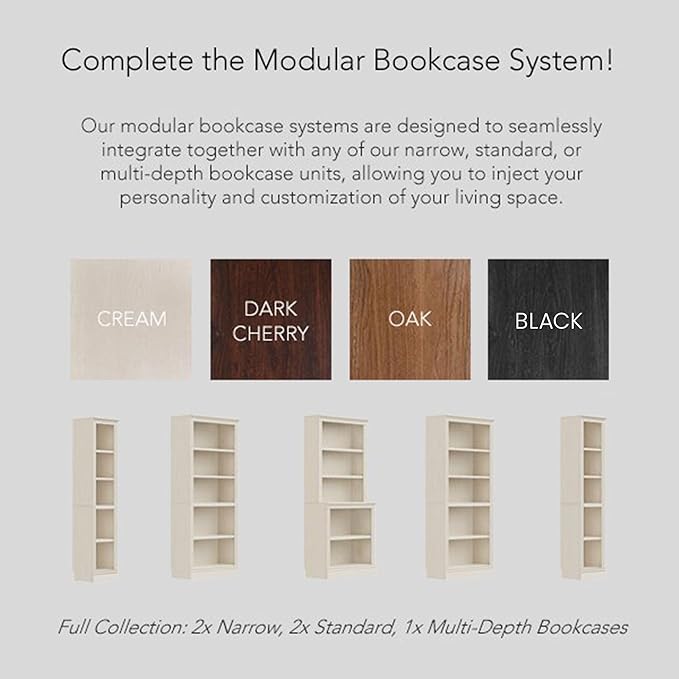 JAHRSTIM Halston Narrow Bookcase, Adjustable Storage Open Display Shelving Unit for Home and Office Space, 15.75”L x 13.78”W x 72.8”H, Cream