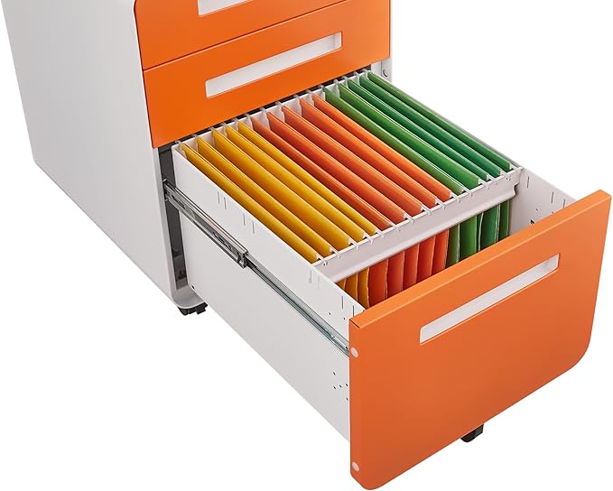 3 Drawer File Cabinet for Home Office, Under Desk Mobile Filing Cabinet with Lock for A4/Letter/Legal Size, 5 Wheel Anti-tilt Rolling File Cabinets, Fully Assembled