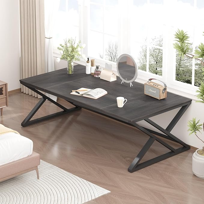 HSH Large Rustic Computer Desk, Industrial Extra Long Home Office Desk, Modern Pc Study Gaming Writing Table for Two Person, Workstation Executive Desk for Home Bedroom Living Room, Dark Gray, 70 Inch