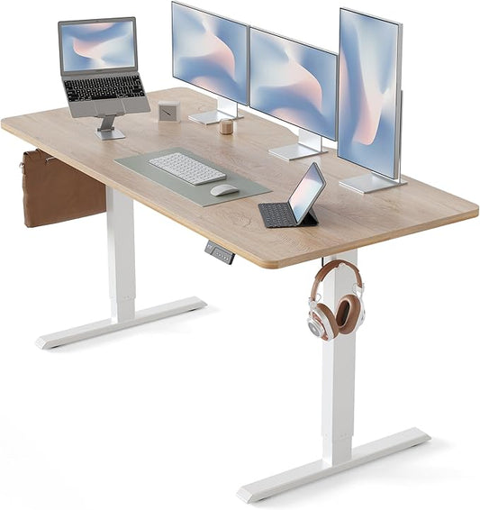 CubiCubi 63 x 28 Large Standing Desk, Height Adjustable Electric Computer Desk, 28" Deep Desktop, Sit Stand up Home Office Workstations with 4 Preset Heights, Maple