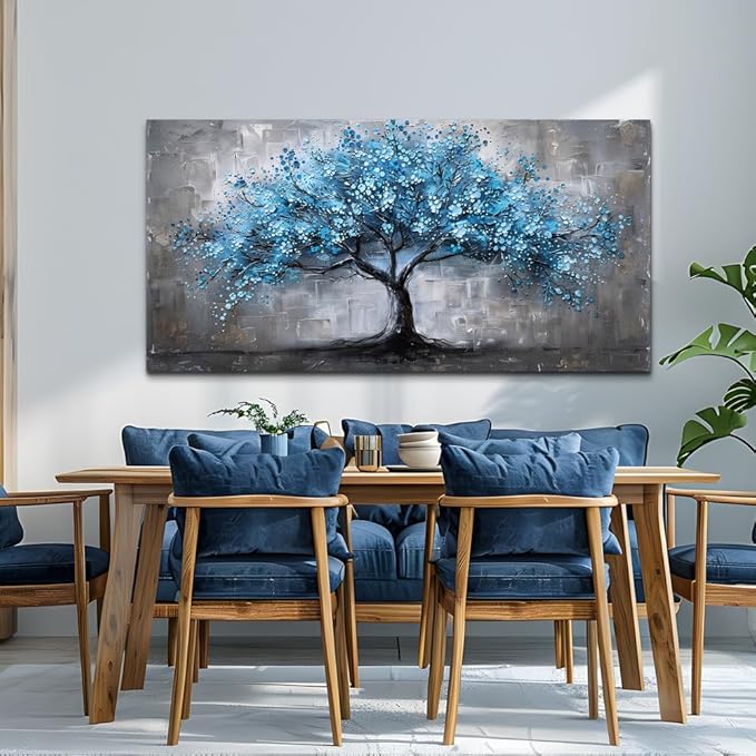 FUHAIHUA Canvas Wall Art For Living Room Wall Decor For Bedroom Office Decortions Black And White Wall Paintings Blue Trees Pictures Framed Mural Aesthetic Home Decor Posters Artwork 20x40 In