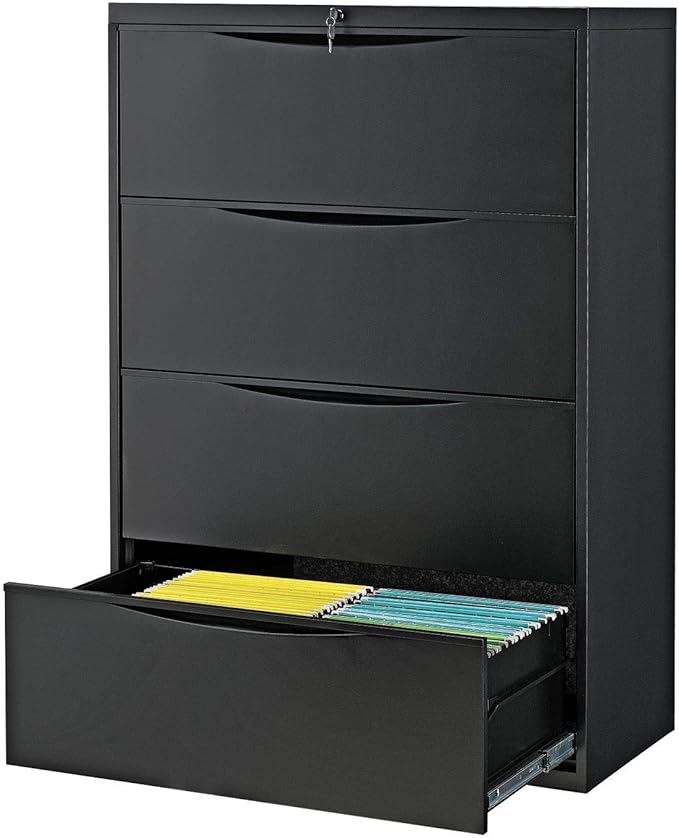 Global Industrial 36" W Premium Lateral File Cabinet, 4 Drawer, Black