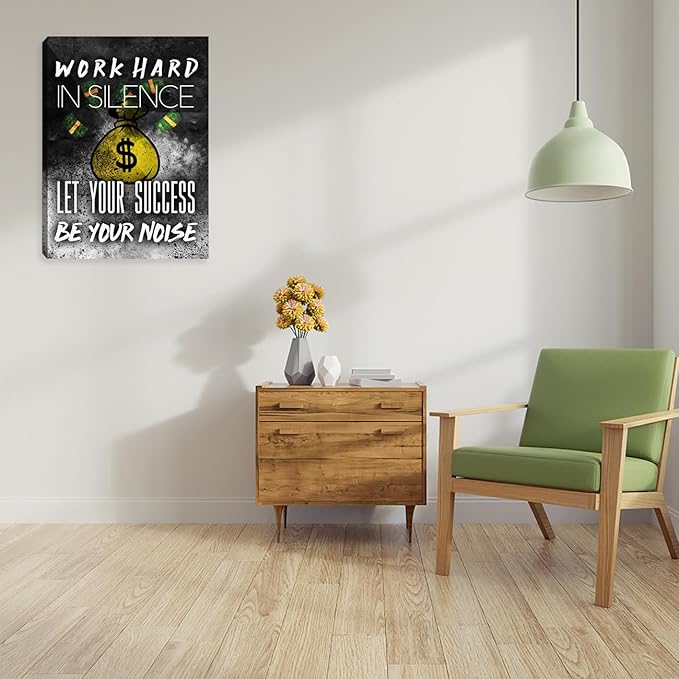 Motivational Success Wall Art Inspirational Work Hard Picture Poster Prints Art Painting Black and White Positive Office Wall Decor Wall Decorations for Home Living Room Bedroom Framed 12"x16"