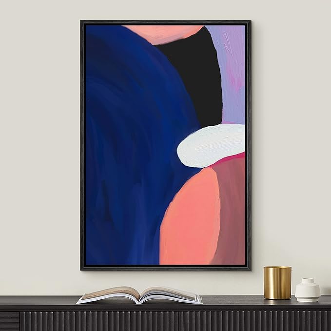 MUDECOR Framed Canvas Print Wall Art Blue Purple Paint Stroke Collage Abstract Shapes Illustrations Minimalism Decorative Relax/Zen Colorful Nordic for Living Room, Bedroom, Office - 16"x24" Black
