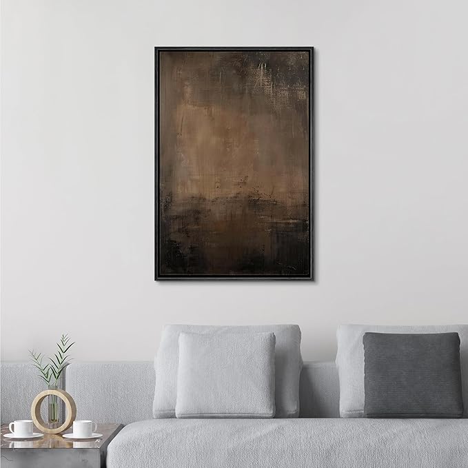 SIGNFORD Framed Canvas Print Wall Art Abstract Earthy Tones Rustic Neutral Illustrations Modern Art Decorative Bohemian Relax/Calm for Living Room, Bedroom, Office - 16"x24" Black