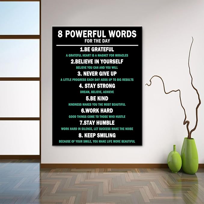 8 Powerful Words Motivational Poster Printed on Canvas Wall Decor for Office Inspirational Picture Poster Entrepreneur Quotes Artwork for Home Living Room Gym Framed Ready to Hang [30''Wx 40''H]