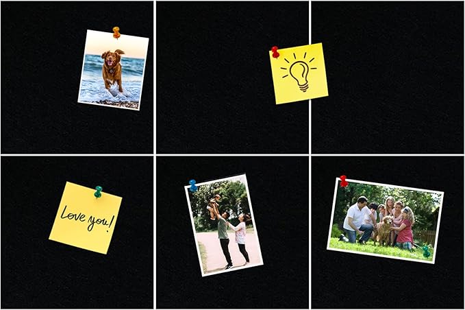 Square Felt Cork Bulletin Board Tiles, Self Adhesive DIY Felt Pin Board for Wall 30" x 20" with 35 Pushpins for Office School Home Wall Decor Stickers Memos Photos Display (Black)