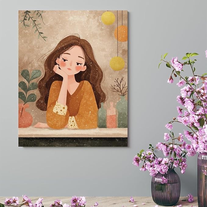 Wall Art Framed Canvas Whispering Desk Painting Ready to Hang Abstract Artwork for Bedroom Living Room Office Wall Decor Modern Home Interior Unique Design Print