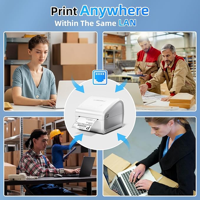 Bluetooth Thermal Label Printer 4x6, Wireless Thermal Labels Printers for Small Business, D550 Pro White Ethernet Shipping Label Printer, Support Bluetooth/Ethernet/USB