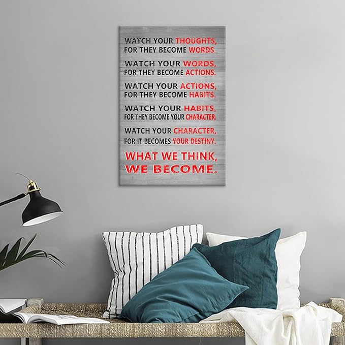 Inspirational Canvas Wall Art Motivational Watch Your Thoughts Entrepreneur Quotes Poster Print Inspiring Painting Picture Artwork for Modern Home Bathroom Classroom Ready to Hang [12''Wx18''H]