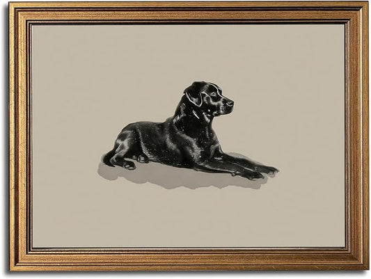 Gold Framed Wall Art Vintage Canvas Wall Art Black Dog Animals Artwork Prints Picture for Living Room Bedroom Farmhouse Bathroom Office Decor, 16x24