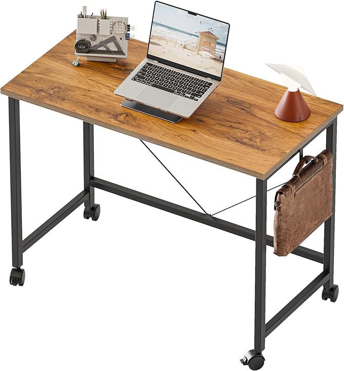 Mericonia 32 inch Rolling Computer Desk with Wheels, Gaming Desk for Small Spaces, Modern Simple Style Table for Home Office, Study Writing Table