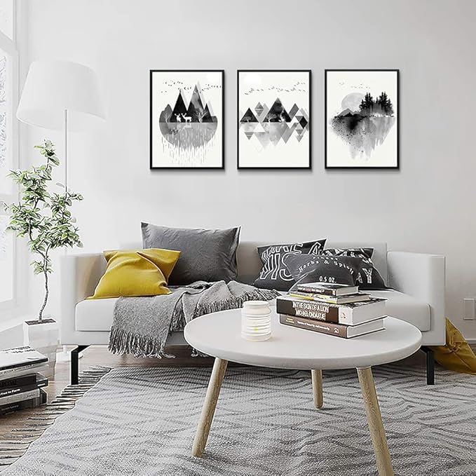 Hyidecorart Black Framed Wall Art - 3 Piece Abstract Geometric Wall Prints for Living Room, Bedroom, Office Decor
