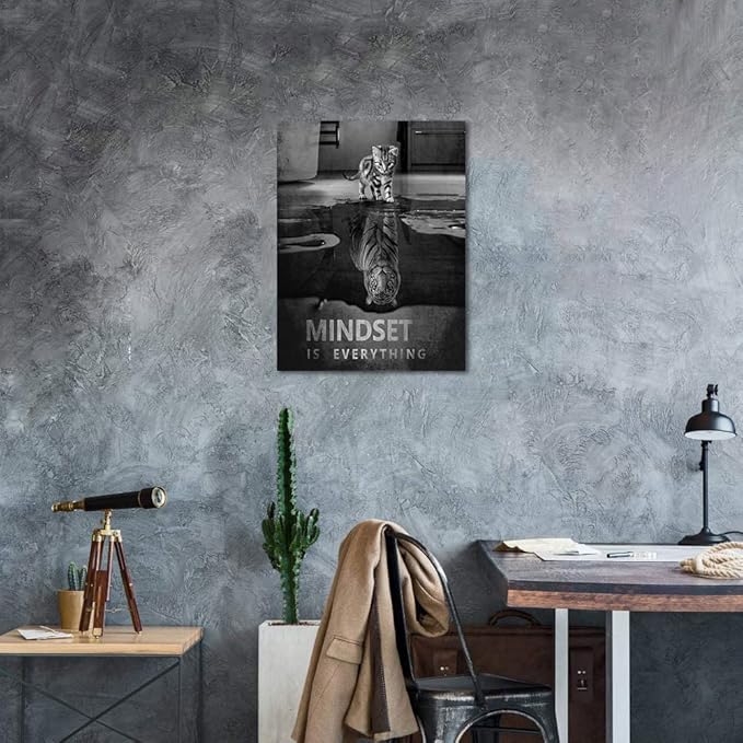 Motivational Wall Art Picture Modern Cat and Tiger Wall Decor Artwork Inspirational Quotes Canvas Painting and Wooden Framed Ready to Hang for Classroom Home Gym Office Decor - 18''W x 24''H