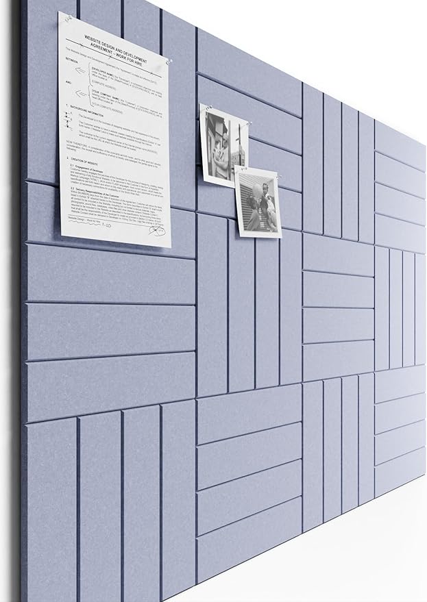 Bumusty Large Cork Board Alternative-48 x 36" Felt Bulletin Board Tiles, with 30 Pushpins, 70 Adhesive Tabs, 12-Pack Slat Wall Paneling, Cork Boards for Office Push Pin Board-Soft Periwinkle