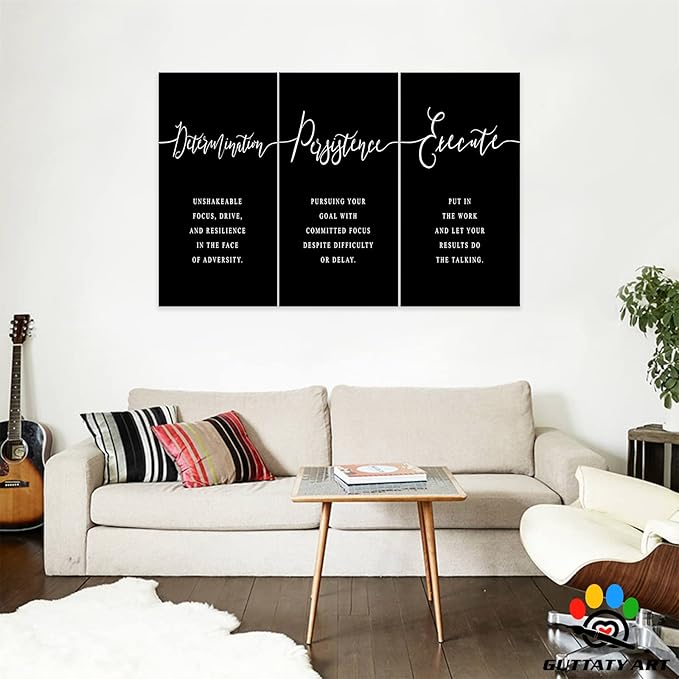 Office Wall Art - 3 Panel Motivational Quotes Canvas Art for Home Office, Entrepreneur Poster Frame (20'x30'x3Pcs)