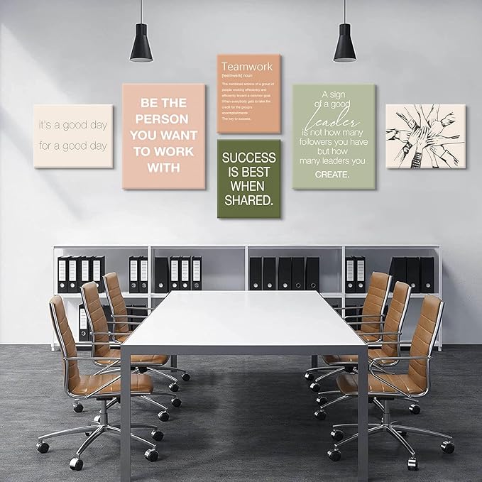 6 pcs Office Inspirational Wall Art,Teamwork Motivational Wall Decor Large Positive Quotes Decoration Sign Canvas Prints for Office,Workplace Canvas Wall Art(12x16 in)x2 pcs (8x10 in)x4 pcs Canvas