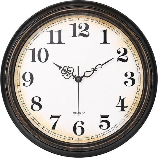 Large Wall Clock 16 Inch Silent Non-Ticking Vintage Wall Clocks Battery Operated for Living Room Office School (Bronze)