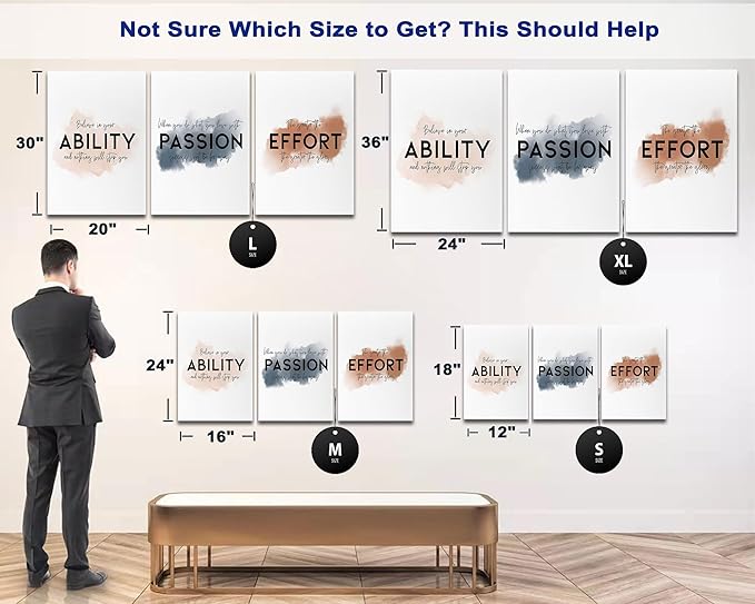 SHMAO Office Canvas Wall Art Motivational Wall Decor, 3 Piece Ability Passion Effort Print Pictures for Office Wall Decor Women Inspirational Framed Artwork Home Office Decor 20”x30”x3 Panels