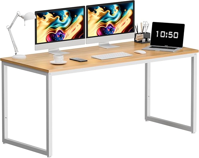 ZenStyle Computer Desk 55" Large Office Desk Computer Table Laptop PC Simple Study Writing Desk for Home Office, Light Brown
