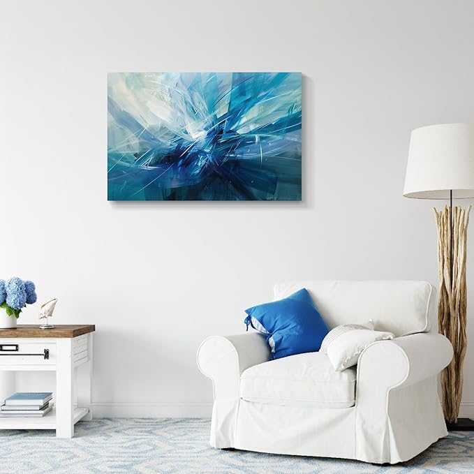 gaosoul Modern Abstract Canvas Wall Art Blue Harness Graffiti Painting on White Background Stylish Framed Minimalism Artwork Prints for Living Room Bedroom Office Decor 36x24in