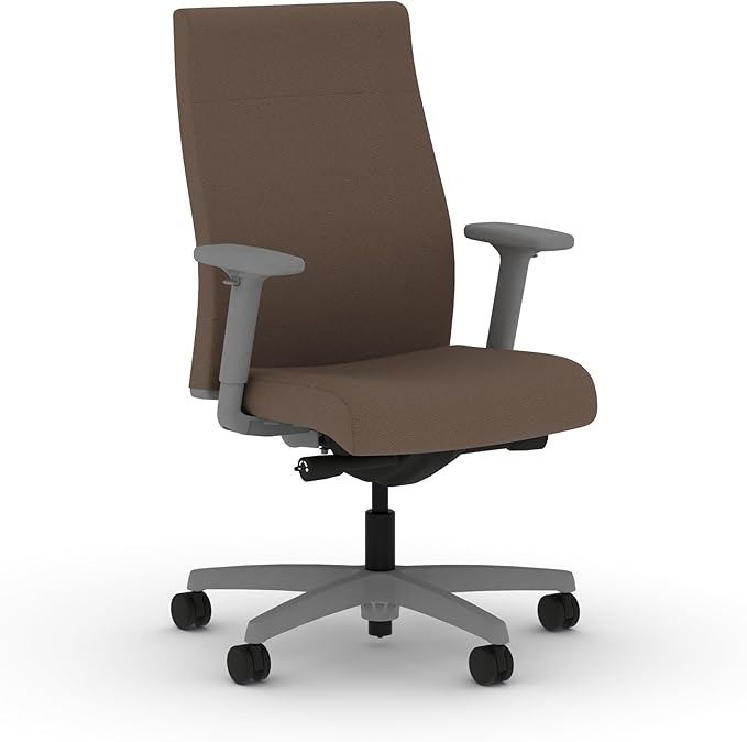 HON Ignition 2.0 Fabric Office Chair, Upholstered, Adjustable Arms, Advanced Synchro-Tilt Recline Executive Ergonomic Office Chair, Titanium Frame, Bark