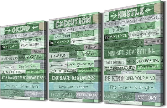 YOUHONG 3 Pieces Inspirational Wall Decor Motivational Wall Art Inspirational Posters Grind Execution Hustle Motivational Art Office Decor Ready-to-Hang Office Artwork for Room (24''Wx36''Hx3)