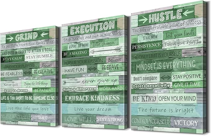 YOUHONG 3 Pieces Inspirational Wall Decor Motivational Wall Art Inspirational Posters Grind Execution Hustle Motivational Art Office Decor Ready-to-Hang Office Artwork for Room (16''Wx24''Hx3)