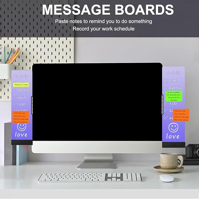 LED Memo Board with Sticky Note Holder, Office Supplies, Monitor Memo Board, Clear Acrylic Computer Monitor Organizer, Work from Home Essentials, Multifunction Workspace Accessories (Black-R)