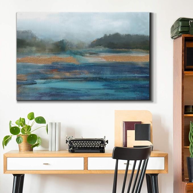 Landscape Wall Art Premium Gallery Wrapped Canvas Abstract Ocean Forest Modern Artwork Decoration for Living Room Kitchen Bathroom Office, Ready to Hang
