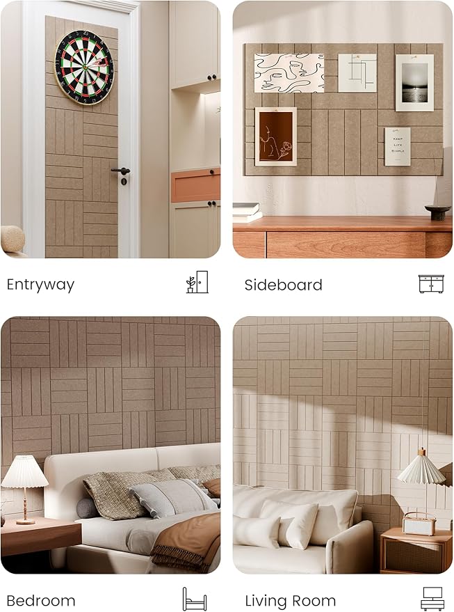 Bumusty Large Cork Board Alternative-36 x 24" Felt Bulletin Board Tiles, with 30 Pushpins, 40 Adhesive Tabs, 6-Pack Slat Wall Paneling, Cork Boards for Office Push Pin Board Felt Board-Taupe