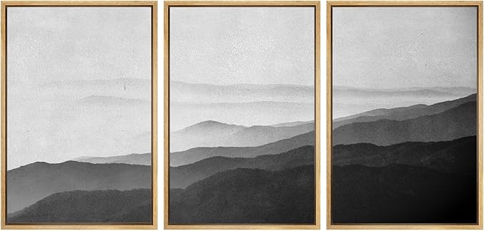 SIGNWIN Framed Canvas Print Wall Art Side of Mountain in Mist Nature Rocky Illustrations Minimalism Contemporary Black and White for Living Room, Bedroom, Office - 24"x36"x3 Natural